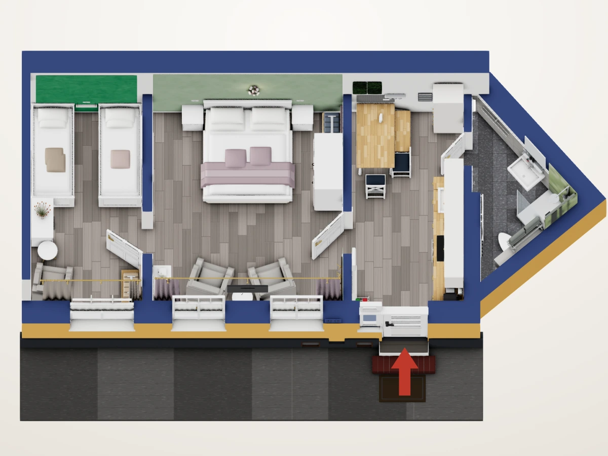 Grundriss von Apartment Anja mit der Raumaufteilung und der Möblierung
