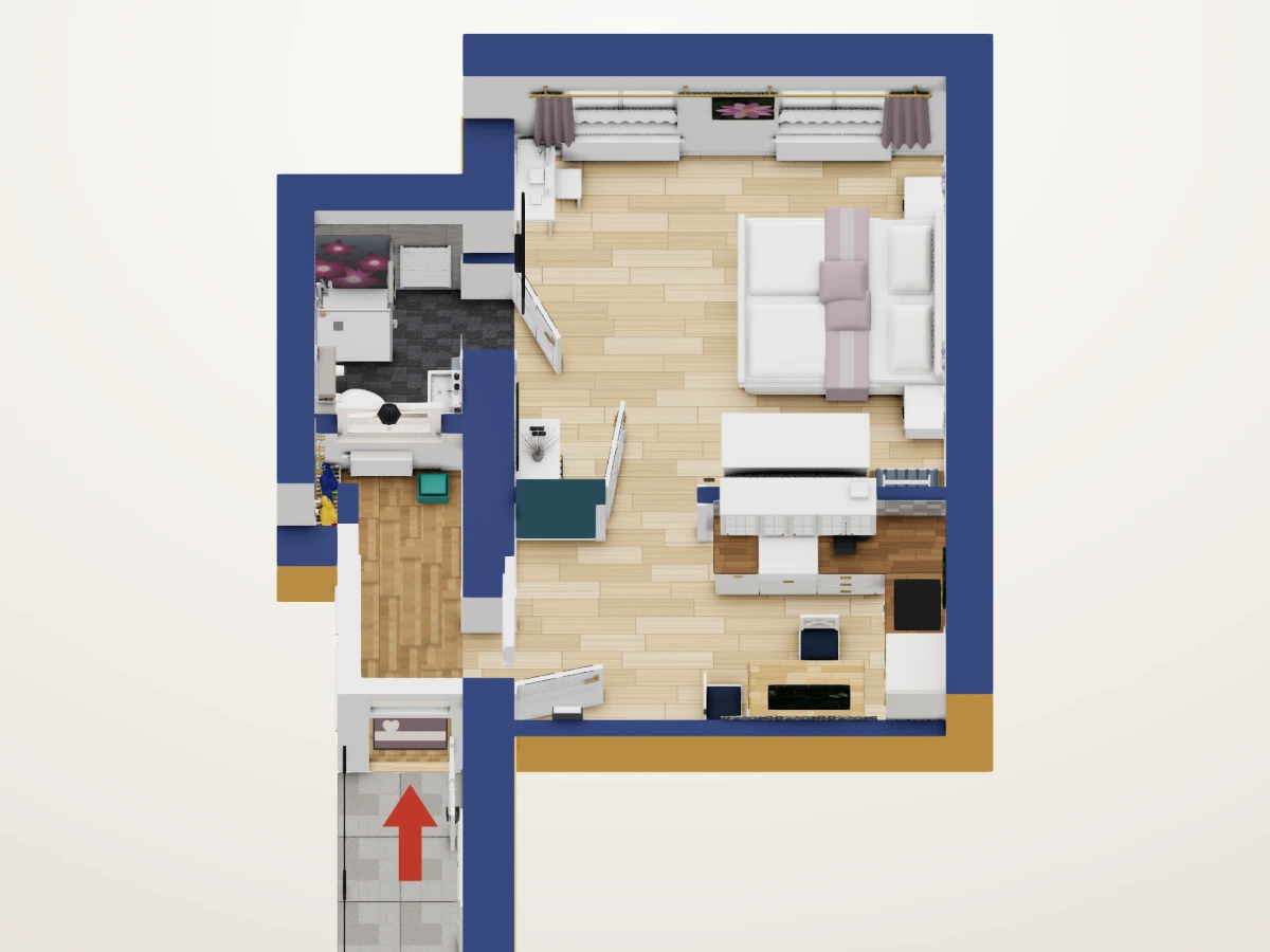 Grundriss von Apartment Lara mit der Raumaufteilung und der Möblierung